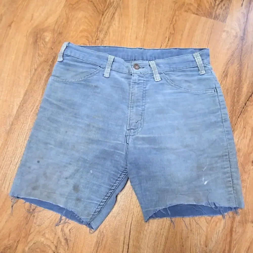 Vintage Corduroy Shorts Distressed Blue Mens 31 Cutoff Shorts